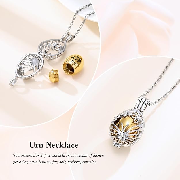 Minicremation Teardrop Butterfly Urn Necklace for Ashes Stainless Stee Hollow Mini Keepsake Urn for Women Men Cremation Memorial Pendant Keepsake Jewelry