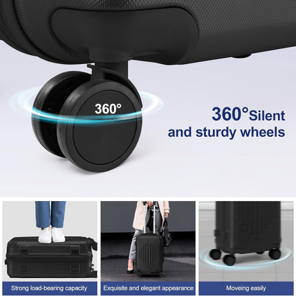 Karl home Luggage Set 4 Piece Suitcase Sets with TSA Lock Moulded Corner 4 Spinner Wheels, ABS Hardside Trolley Travel Case for Carry On Check-in Business Trip, Black (16/20/24/28)