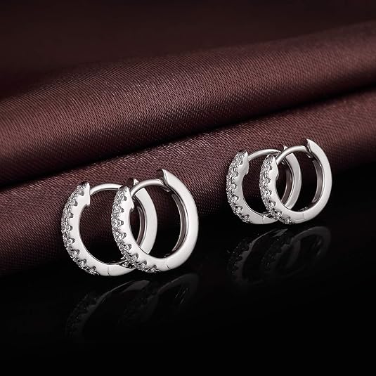 Jiamiaoi Small Hoop Earrings for Men Women 925 Sterling Silver Hoop Earrings Hypoallergenic Round CZ Diamond Hoop Earrings 15mm-20mm Cubic Zirconia Silver Huggie Hoop Earrings Circle