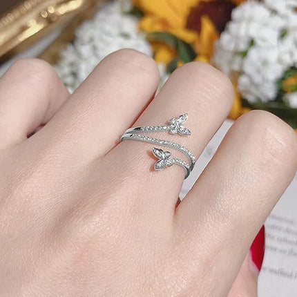 Otxas Silver Butterfly Ring for Women - Cute Engagement Jewelry