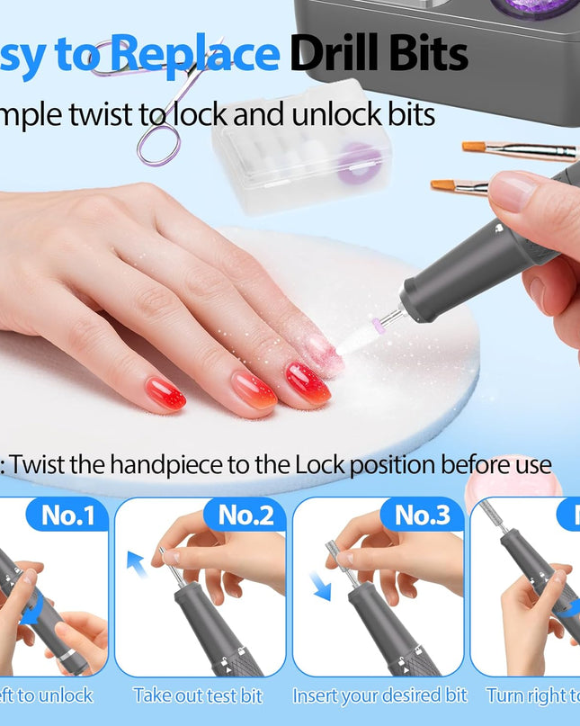 Professional Electric Nail Drill E-File Machine - 45,000 RPM Corded Nail Drills Kit with Low Noise & LED Display for Shaping, Removing & Polishing Acrylic Gel Nails for Salon Home