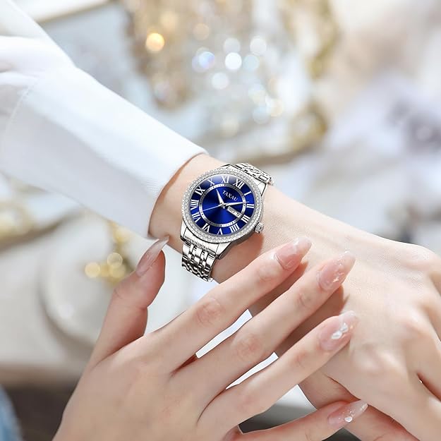 Taxau Watches for Women Stainless Steel Analog Quartz Watch for Women Waterproof Roman Numerals with Day Date