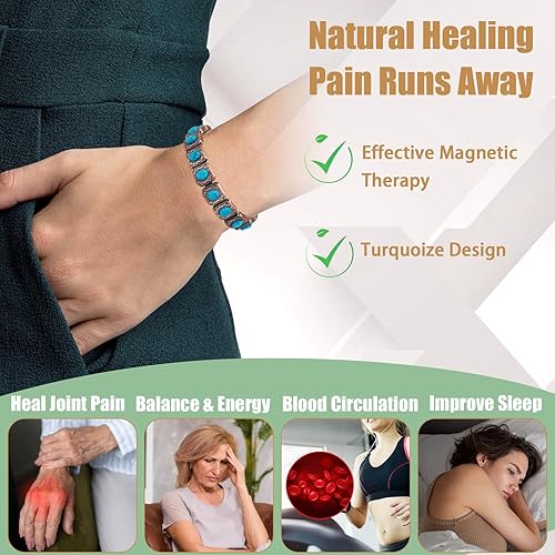 MagVIVACE Copper Bracelet for Women and Joint, Turquoise Magnetic Bracelets with Magnets, Mother's Day Jewelry Gifts