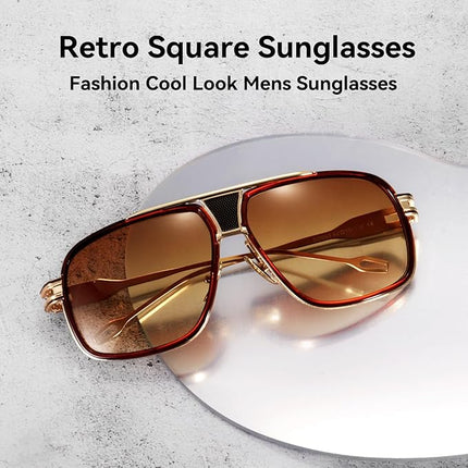 Dollger Sunglasses for Men Oversize Classic Black Shades Goggle Retro Gold Alloy Frame Sun Glasses