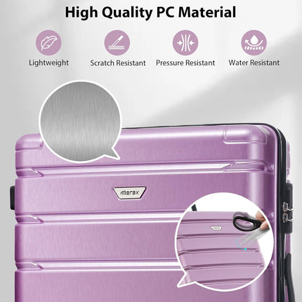 Merax Luggage Set 3 Piece, Hard Shell PC+ABS Lightweight Suitcase Set with Spinner Wheels, Travel Luggage for Women Men (Purple)