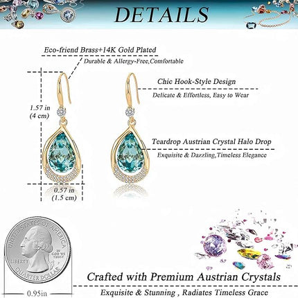 Austrian Crystal Halo Teardrop Hollow Drop Dangle Earrings for Women 14K Rose Gold Plated Hypoallergenic Jewelry Gifts for Women Girls