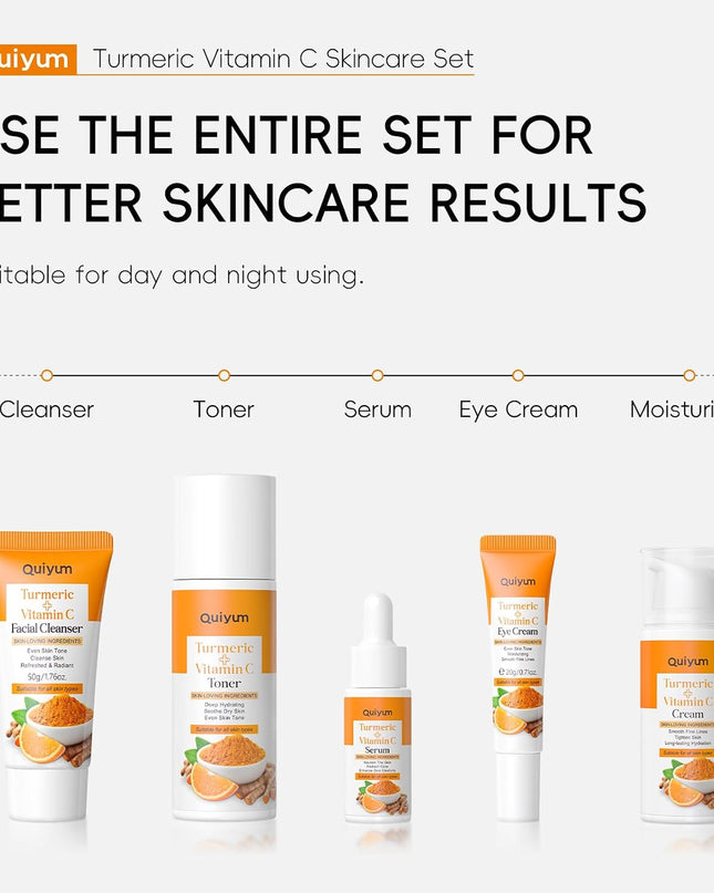Turmeric Vitamin C Skin Care Set, 5PCS Beauty Routine for Women