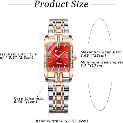 Avaner Women's Wrist Watches, Stainless Steel Quartz Watches, Square Watch Dress Watch with Calendar Window