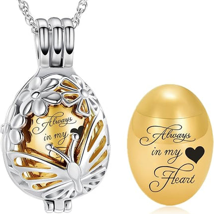 Minicremation Teardrop Butterfly Urn Necklace for Ashes Stainless Stee Hollow Mini Keepsake Urn for Women Men Cremation Memorial Pendant Keepsake Jewelry