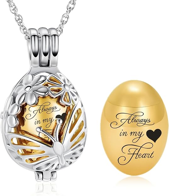 Minicremation Teardrop Butterfly Urn Necklace for Ashes Stainless Stee Hollow Mini Keepsake Urn for Women Men Cremation Memorial Pendant Keepsake Jewelry