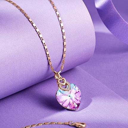 PLATO H 3 Heart Crystal Necklace for Women Gifts for her Pendant Crystal Jewelry Necklace for Girl Wedding Gifts for Anniversary Day Mother's Day Valentine’s Day Birthday