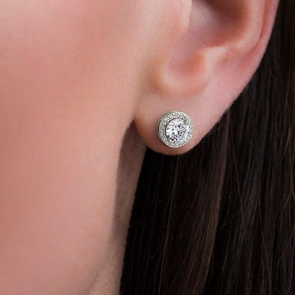 Lesa Michele 925 Sterling Silver Cushion & Round Shaped Cubic Zirconia Halo Stud Earrings for Women 2 Pair Earring Set