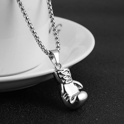 HZMAN Men Women Punk Stainless Steel Boxing Glove Chain Pendant Necklace