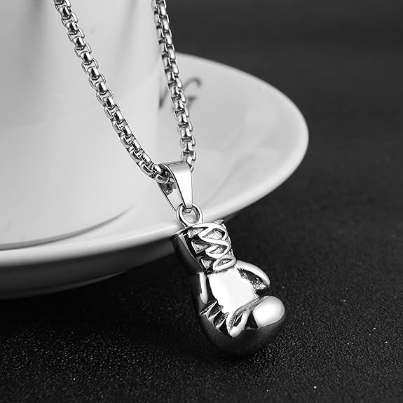 HZMAN Men Women Punk Stainless Steel Boxing Glove Chain Pendant Necklace