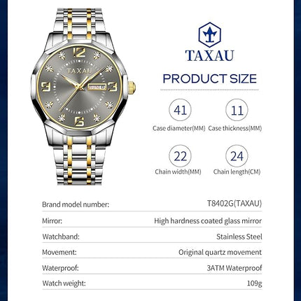 Mens Watches,Big Dial Watches for Men,Mens Stainless Steel Watches,Analog Quartz Watches Men,Waterproof Mens Watches,Roman Numerals Watches,Relojes para Hombre，Men Wrist Watches，Dress Watches