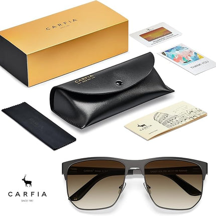 CARFIA Square Driving Polarized Sunglasses for Men Wide Metal Frame Spring Hinge Eyewear CA5227