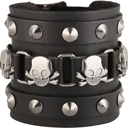 Men's Wide Cuff Wristband Punk Rock Motorbike Wide Belt Leather Bracelet STWTR