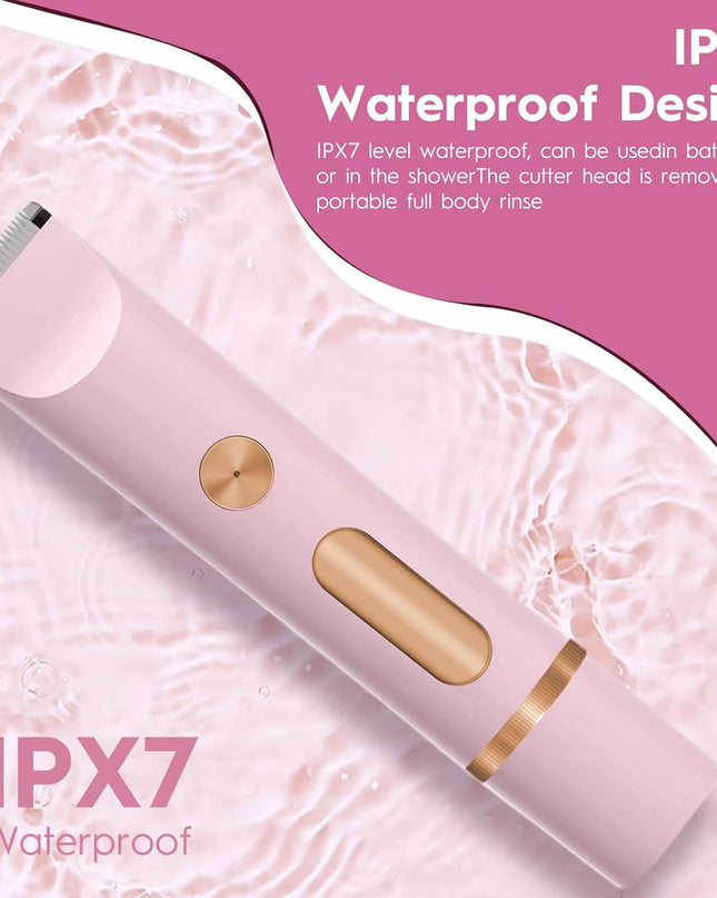 Bikini Trimmer for Women, 2-in-1 Electric Razor & Shaver, IPX7 Waterproof, Gentle Hair Removal for Pubic, Face, Legs, Underarms, Cordless Rechargeable with Ceramic Blades, Travel Friendly