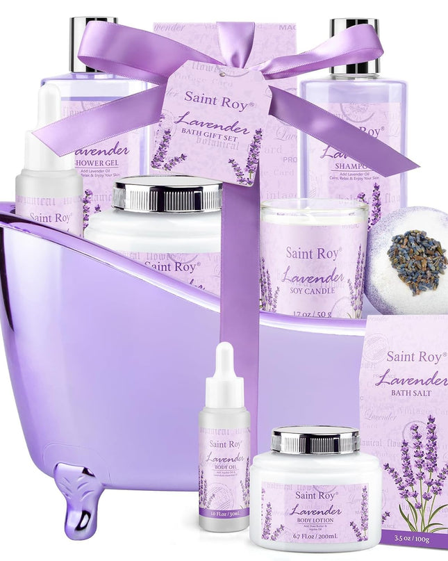 Lavender scented gifts for mom Spa Gift Baskets for Woman - spa baskets for women gift Lavender Gifts for Women, Bath Set, Christmas Gifts for Ladies, Home Spa Kit Gifts for Her, Mothers Day