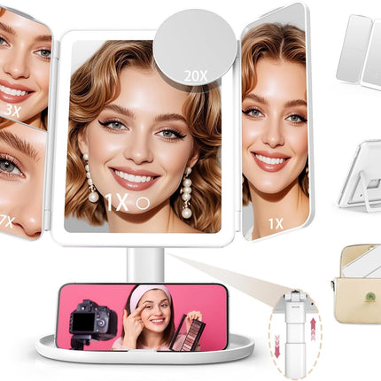 Makeup Mirror with Lights, 20X/7X/3X Magnifying Mirror with Light