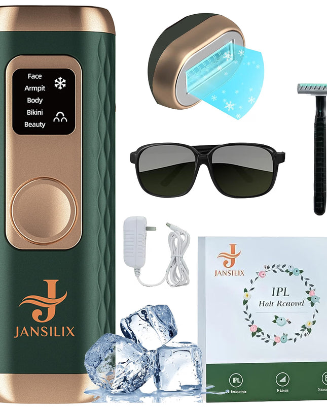 IPL Laser Hair Removal Device- Permanent Facial, Face, Chin, Upper Lip, Legs, Bikini Line, Pubic & Private Area Hair Remover for Women & Men, High Power Laser Device (Dark Green)
