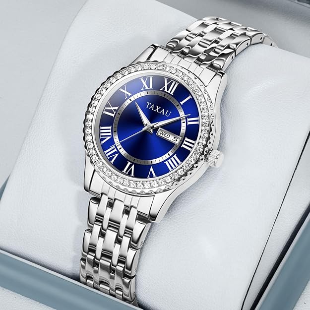Taxau Watches for Women Stainless Steel Analog Quartz Watch for Women Waterproof Roman Numerals with Day Date