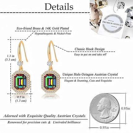 Austrian Crystal Halo Octagon Drop Dangle Earrings for Women 14K Rose Gold Plated Hypoallergenic Jewelry Gifts for Women Girls