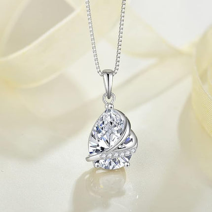 Teardrop Jewelry Set for Women 925 Sterling Silver April Birthstone Necklace and Earrings Set Cubic Zirconia Simulated Diamond Jewelry Gifts for Her