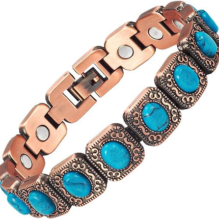MagVIVACE Copper Bracelet for Women and Joint, Turquoise Magnetic Bracelets with Magnets, Mother's Day Jewelry Gifts