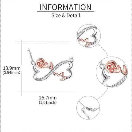 Infinity Necklace S925 Sterling Silver Infinity Rose Pendant Necklace Valentine's Jewelry Gifts for Women Girls
