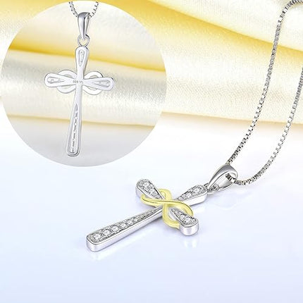 YL Cross Necklace 925 Sterling Silver Infinity Pendant Religious Jewelry Christian Baptism Gift