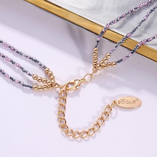 Bocar Necklace for Women, 3 Layer Beaded Necklace Crystal Beads Strand Fashion Jewelry, Party Gifts for Her
