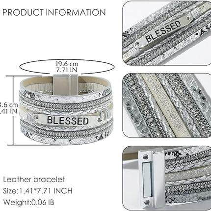 Vercret Leather Wrap Bracelet for Women - Multi-Layer Bracelets with Magnetic Clasp Bangle Cuff Stacked Bracelet for lady and Mother