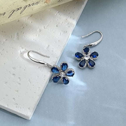925 Sterling Silver Birthstone Flower Earrings for Women