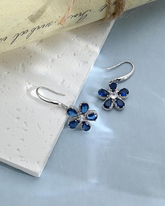 925 Sterling Silver Birthstone Flower Earrings for Women