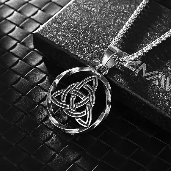 HZMAN Norse Symbol Celtic Trinity Knot Triquetra Pendant Stainless Steel Irish Necklaces for Men