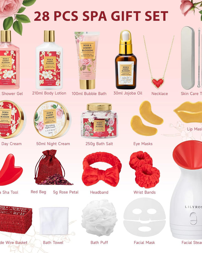 27Pcs Rose Spa Skin Care Gifts Set, Bath Set, Spa Gift Baskets for Women