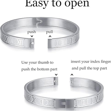 3PCS Stainless Steel Bracelets for Men Gold Roman Numeral Bangle Bracelet