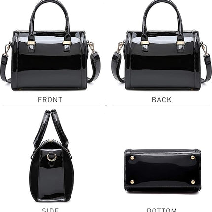 Shiny Patent Faux Leather Handbags Barrel Top Handle Purse Satchel Bag Shoulder Bag for Women