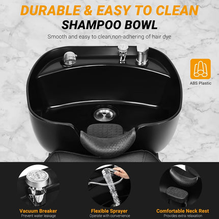 Seogwisam Shampoo Bowl and Chair Set for Salon | PU Leather | ABS Bowl Sink Basin | Built-in Storage Box | High-Density Sponge | Ergonomic Design | Soft...