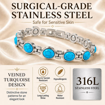 Magnetic Bracelet for Women, 8 Colors, Natural Stone Stainless Steel