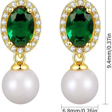 Emerald Crystal Earrings Pearl Drop Dangle Earring 14k Gold Plated Stud Huggie Earrings Vintage Long Short Jewelry Gifts