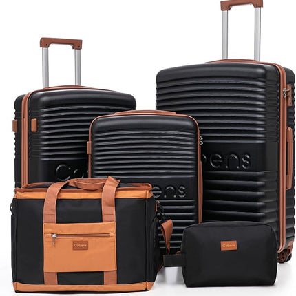 Unisex 5 Piece Luggage Sets with Spinner Wheels and Tsa Lock, Hardshell ABS Suitcase Set, Lightweight Hardside Waterproof Travel Suitcases for Men Women, 20", 24", 28" Black