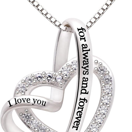 Jewelry Sterling Silver "I love you for always and forever" Love Heart Cubic Zirconia Necklace