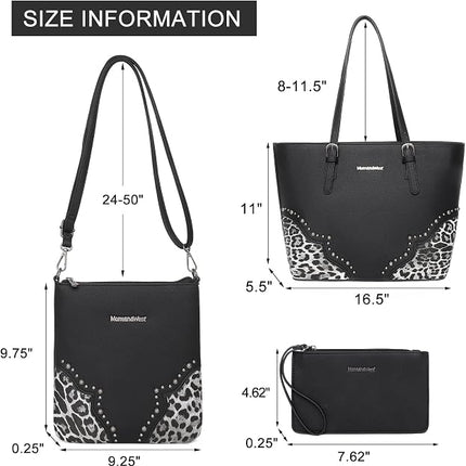 Montana West 3Pcs Tote Bag and Wallet Set Leopard Print Purses for Women Crossbody Satchel Handbags