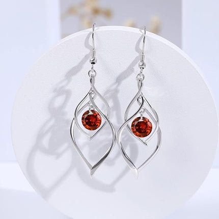 Birthstone Dangle Drop Earrings for Women - 925 Sterling Silver Birthstones Double Twist Leaf Linear Swirl Earrings Infinity Piercing CZ Fish Hook Earring, Classic Birthday Jewelry