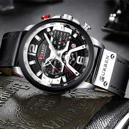 FANMIS Mens Luxury Watches Business Chronograph Dress Waterproof Leather Strap Analog Quartz Wrist Watch
