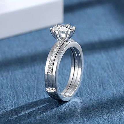 Moissanite Rings for Women Moissanite Bridal Ring Sets Wedding Band D Color VVS1 Round Cut S925 Sterling Silver Engagement Ring Anniversary Wedding Valentines