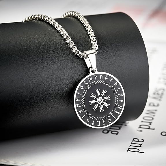 JINGMARUO Nordic Viking Rune Necklace Love Protection Strenght Courage Health Good Luck Viking Symbol Pendant Stainless Steel Viking Jewelry