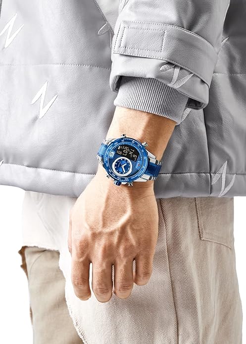 NAVIFORCE Men's Multifunction Waterproof Sport Analog Digital Quartz Watch with Chronograph Dual Time Alarm SIG Snooze Function